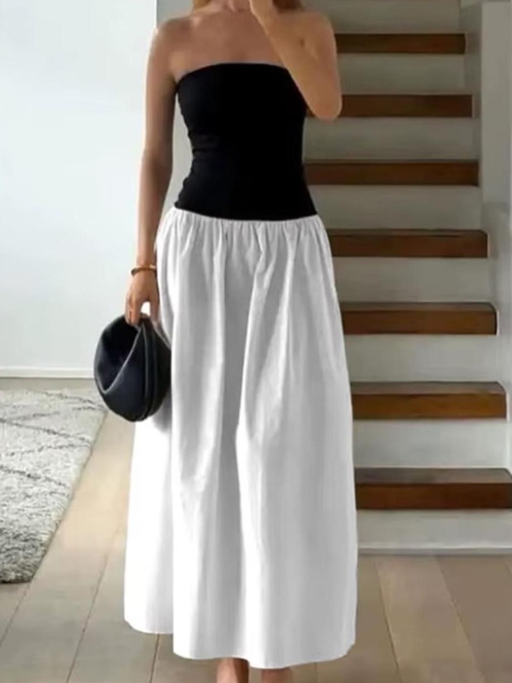 Zara Strapless Black Bodice with White Midi Skirt - Picture 2 of 4